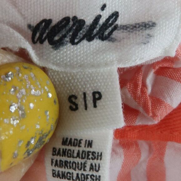 AERIE ORANGE & WHITE STRIPE BABYDOLL CROPPED TOP WITH SHOULDER TIE DETAIL SIZE S - Picture 2 of 5